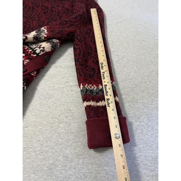 Bob Timberlake Sweater Womens Large Red Fair Isle Lambswool Nordic Long Cardigan - Picture 9 of 9